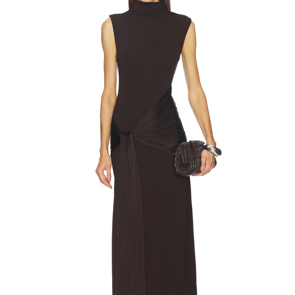 SRG Sleeveless chocolate brown Maxi Dress with Waist Tie